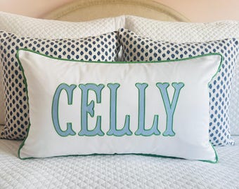 Coastal Preppy Name Pillow Cover