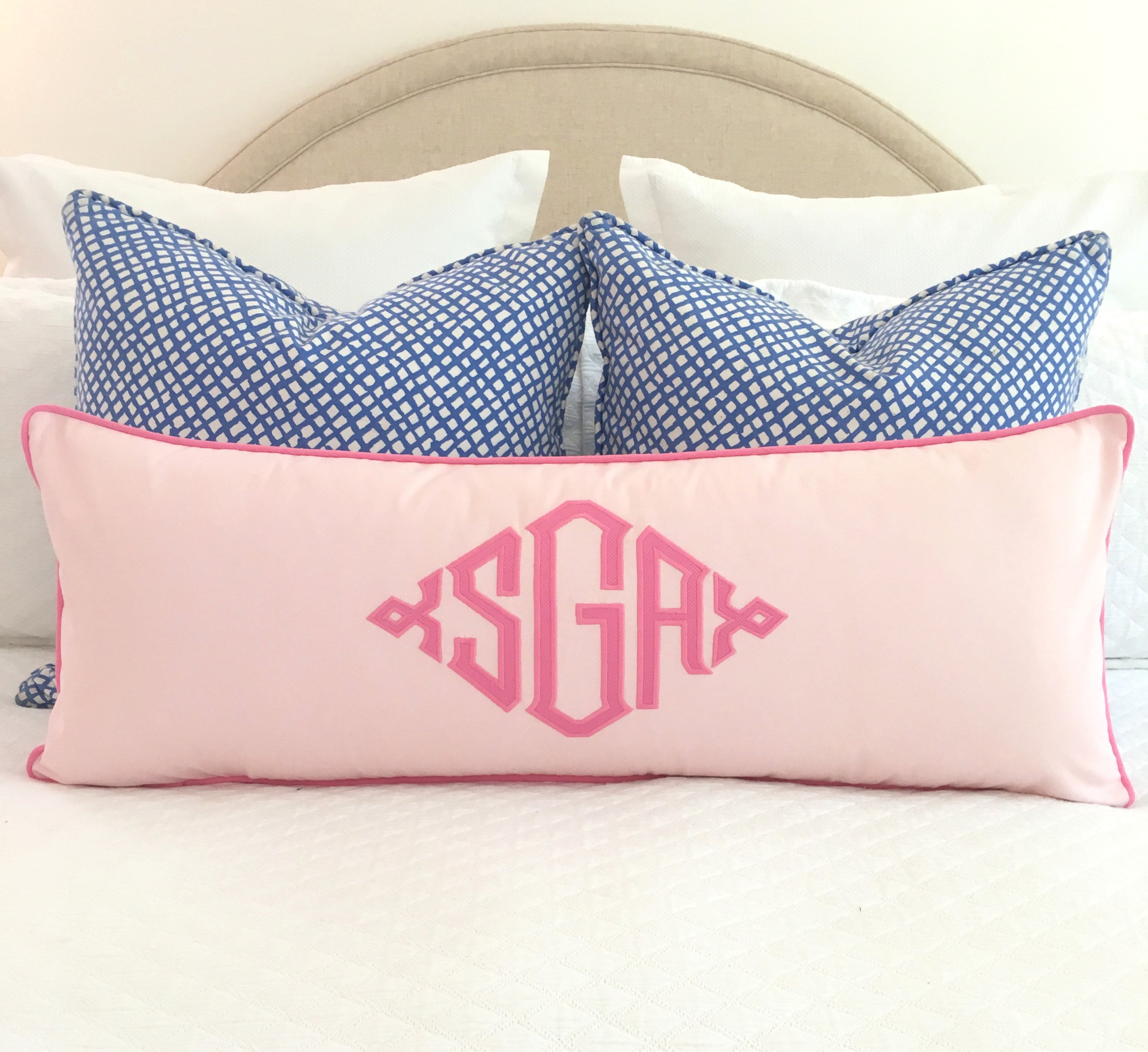 Pink monogram top pillow
