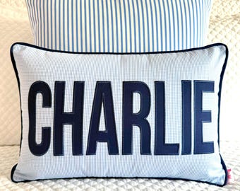 Preppy Custom Gingham Name Pillow