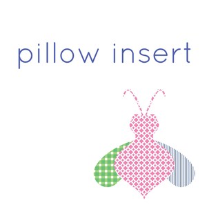 May include: A pink, green, and blue patterned pillow insert with the text "pillow insert" in blue.