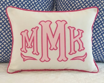 Peppermint Bee Applique Monogram Pillow Cover