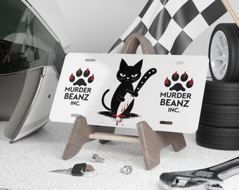 Cat Vanity Plate, Funny Car Accessory, Custom License Plate, Cat Lover Gift - Murder Beanz Inc