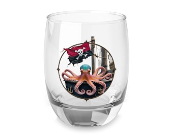 Pirate Octopus Whiskey Glass: Nautical Home Bar Decor