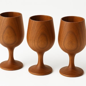 Handcrafted Wooden Wine Glass Set – Dark Sheesham Finish – Rustic Barware for Gifts & Home Decor – Set of 6 Wooden Goblets