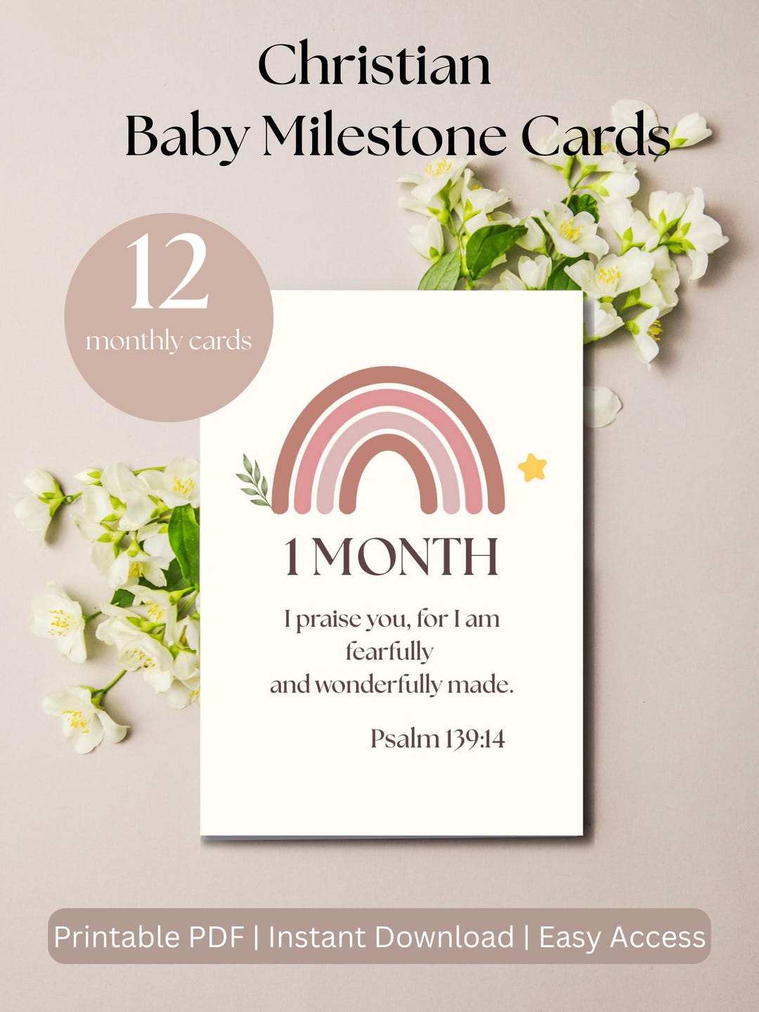 Christian Baby Milestone Cards Printable | Scripture Monthly Milestones ...