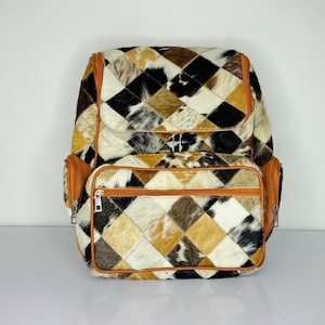 Handmade Real Cowhide Leather Backpack - Western Diamond Pattern Travel Bag - Unisex Diaper Bag