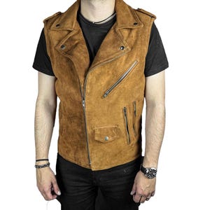 Tan leather Vest - Handmade Suede Leather Biker Vest For Men - Rider Hunting Western Vest