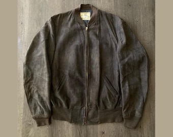Chaqueta bomber A2 marrón de inspiración vintage de los años 80 - Chaqueta de cuero de aviador para hombre