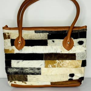 Handmade Western Style Women’s Bag - Cowhide Tote Bag With Leather Top Handles- Black Shoulder Bag - Gift For Her