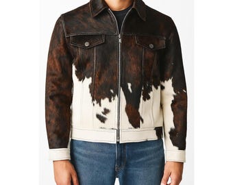Rindsleder Bikerjacke - Western Cowboy Ranch Hair On Cow Print Jacke