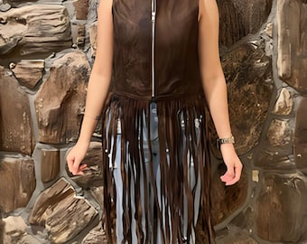 Bruin suède vest met franje | Western cowgirl-festivalkleding
