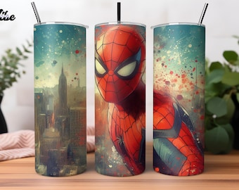 Spiderman Tumbler Wrap, 20oz Tumbler, Superhero Tumbler Wrap, Spiderman Watercolor Design Png, Tumbler Sublimation, Digital File
