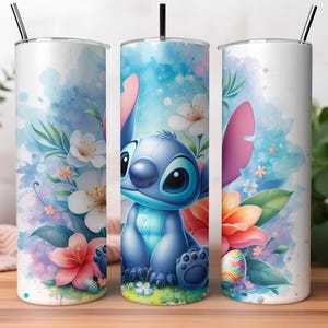 Magic Stitch Floral Watercolor Tumbler, 20oz Skinny Tumbler, Stitch Floral Tumbler Wrap, Sublimation Design, Png Digital File