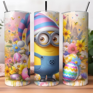 Envoltorio para vaso de Pascua de Minion, vaso de 20 oz, vaso de película de dibujos animados, diseño de acuarela de Minion Png, sublimación de vaso, archivo digital