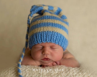 Newborn striped elf hat -newborn photo prop-hand knit baby boy girl unisex winter hat-handmade baby shower gift-infant stocking cap