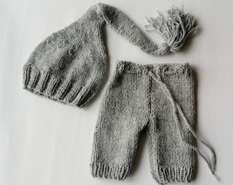 Newborn baby knit pants hat set Custom name personalized option Handmade baby shower gift Hand knit baby hospital coming home outfit