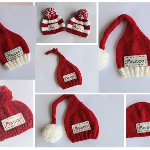 Personalized Santa Christmas knit hat for newborn boy girl-newborn Christmas photo prop-baby's first Christmas custom name hat handmade gift