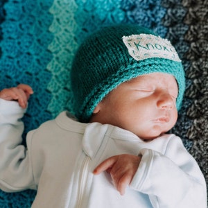 Personalized Knit Newborn Hat, Monogram Baby Beanie, Photo Prop