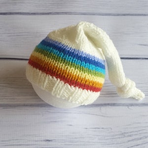 Rainbow knit newborn hat, rainbow newborn photo prop, rainbow baby hospital hat,handmade gift for new  rainbow mom, rainbow baby unique gift