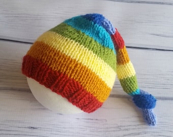 Gebreide regenboogmuts voor pasgeboren baby - fotorekwisiet: cadeau nieuwe baby