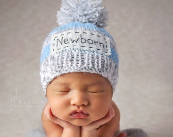 Personalized newborn hat, newborn name hat,monogram newborn hat,personalized baby gifts,new baby gift, pompom baby beanie,newborn photo prop