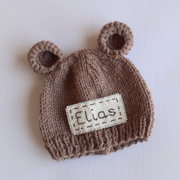 Gorro de oso recién nacido personalizado con orejas, regalo para bebé personalizado hecho a mano para niño y niña, accesorio para fotos de oso recién nacido, gorro de oso de bebé tejido con monograma y nombre