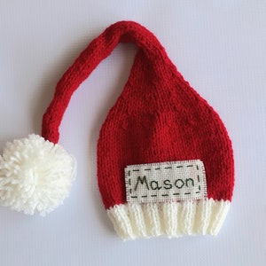 Personalized Santa knit hat for newborn boy girl--baby's first Christmas custom name hat gift
