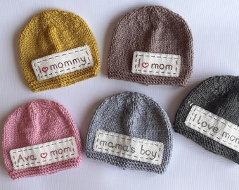 Personalized new mom handmade gift for Mother's Day Custom name newborn hat, mom to be gift monogram baby beanie, newborn photo prop