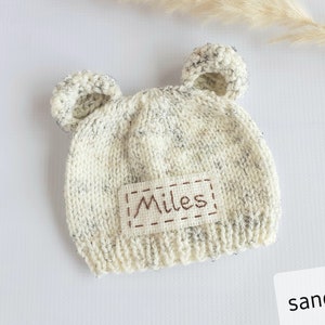 Personalized newborn baby bear hat with custom name Handmade custom baby gift boy girl Teddy bear theme baby shower gift baby hospital hat