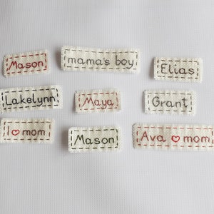 name tag ONLY custom wording hand embroidered stitched baby hats tags personalized embroidery sew on cream natural color custom patch
