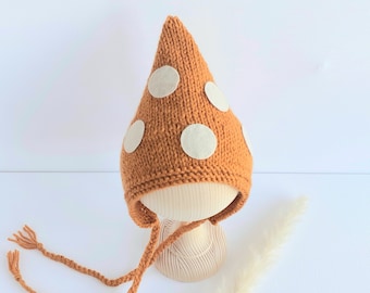 Baby mushroom hat Fungi Mushroom baby shower gift pumpkin Knitted mushroom bonnet newborn boy girl Inky cap mushroom hat baby pixie bonnet