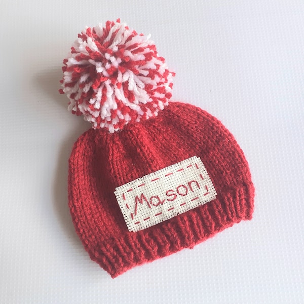 Personalized Santa Christmas knit hat for newborn boy girl-newborn Christmas photo prop-baby's first Christmas custom name hat handmade gift