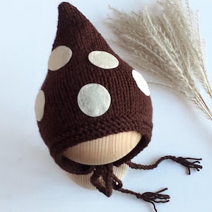 Baby Renfair Festival Mushroom Pixie Hat, newborn, 0-3, 3-6 months-Knitted Taodstool Gnome Hood