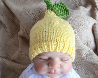 Gorro de limón para bebé recién nacido - Regalos para baby shower con limón - Gorro de hospital unisex de punto con cítricos