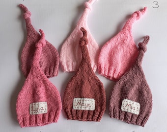 Personalized Knit Newborn Hat: Monogram Baby Girl Knot Beanie, New Baby Keepsake Gift