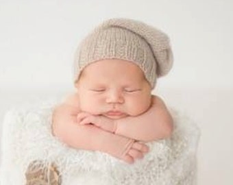 Newborn slouchy beanie hat-newborn photo prop-hand knit baby hospital everyday first hat-handmade baby shower gift- fall winter baby toque