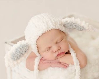 Newborn lamb knitted hat Easter Newborn photo prop Baby animal hat with ears sheep  bunny lamb bonnet Little lamb baby shower gift idea