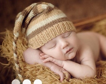 Newborn baby striped elf hat Knit newborn stocking sleepy elf hat Baby boy girl handmade gift-Baby announcement neutral infant hospital cap