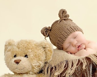 Newborn kitten hat with ears Baby custom colors cute bear beanie Handmade teddy bear shower gift Keepsake new baby gift idea