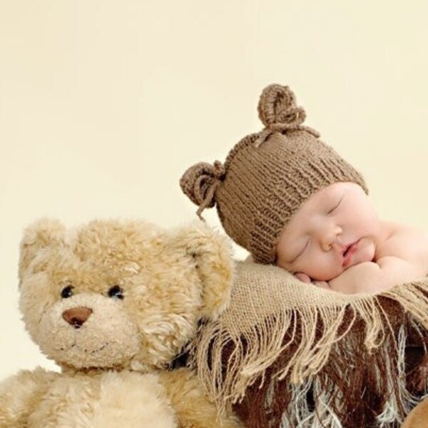 Newborn kitten hat with ears Baby custom colors cute bear beanie Handmade teddy bear shower gift Keepsake new baby gift idea