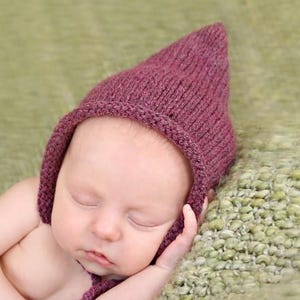 Newborn girl hospital hat- Knit baby pixie bonnet -Cottagecore rustic farm  knitted gnome cap