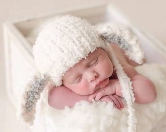 Newborn baby lamb knitted hat, newborn farm animals photo prop baby shower gift,baby Halloween Easter hat with ears, baby lamb sheep costume