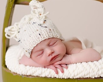 Newborn Kitten Hat with Ears, Baby Photo Prop, Knit Baby Hospital Cap Gift