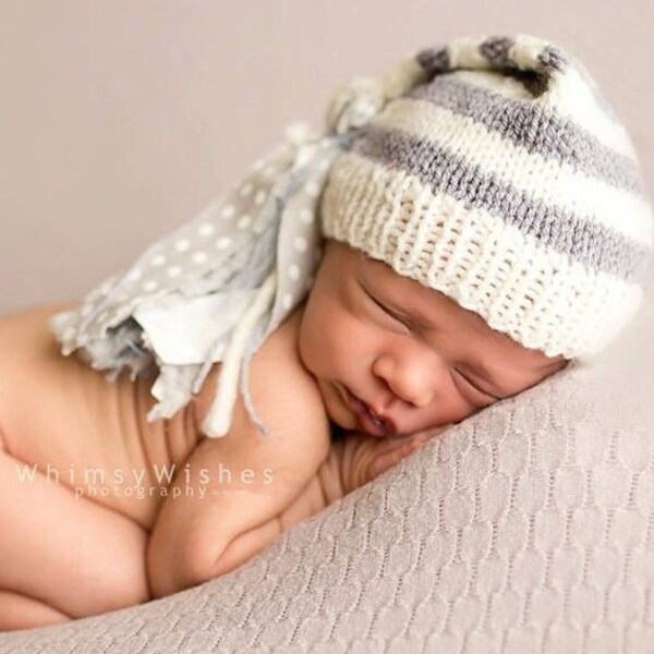 Newborn baby hand knit hat Cute original baby hospital hat with tassels Handmade baby shower gift Infant festive elf hat Newborn photo prop