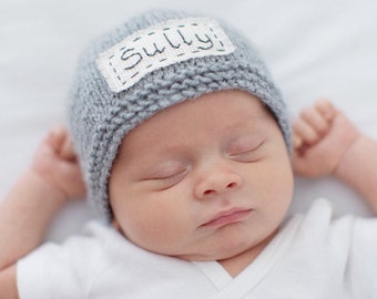 Personalized newborn hospital hat Baby boy girl name announcement beanie New baby keepsake gift