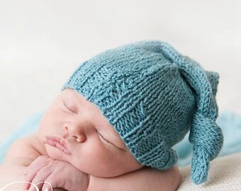 Newborn photo prop knotted elf hat-hand knit newborn baby boho hipster hat-handmade baby gift-baby's first winter fall cap toque