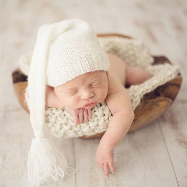 Newborn knit elf hat long tail tassels-baby stocking munchkin boy girl hat-newborn photo prop-infant sleepy elf cap-baby announcement hat