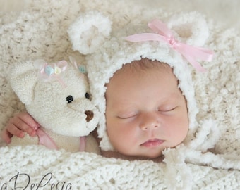 Neugeborenen Häkelmütze Bär: Flauschig gestrickte Baby Foto Requisite, Neues Baby Geschenk