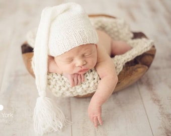 Newborn knit elf hat long tail tassels-baby stocking munchkin boy girl hat-newborn photo prop-infant sleepy elf cap-baby announcement hat