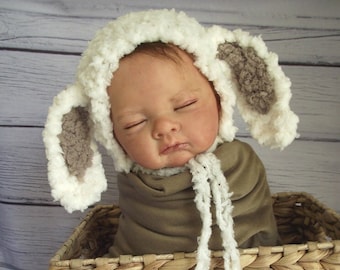 Newborn Lamb Knit Bonnet, Baby Photo Prop